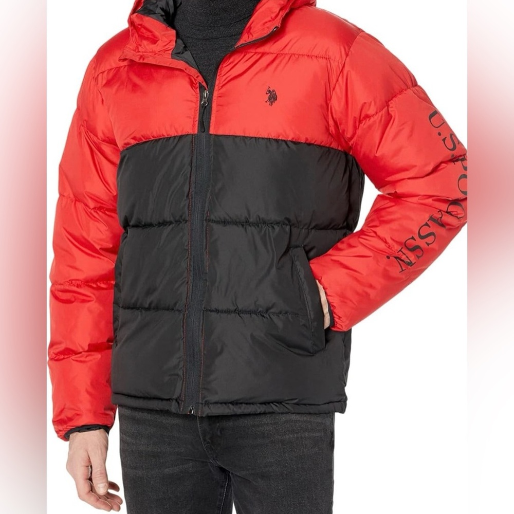 U.S. Polo Assn. Red and Black Hooded Jacket